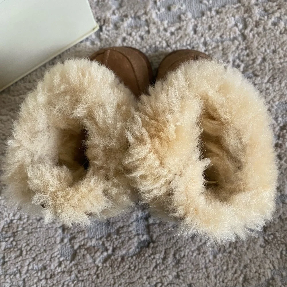 Ugg Baby Unisex Boo Sheepskin Boots Suede Leather Fur Lined Tan Cream: Small
